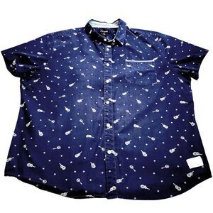 Adam Levine Guitar Print blue Short Sleeve Button-Up Shirt
